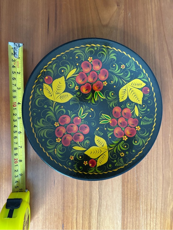 Russian folk art plate Other - Hand-Painted Black Floral Decorative Tin Plate - Red & Yellow